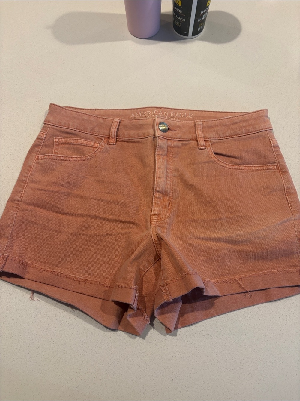 American Eagle Outfitters Salmon Pink High-Rise Shortie Denim Shorts